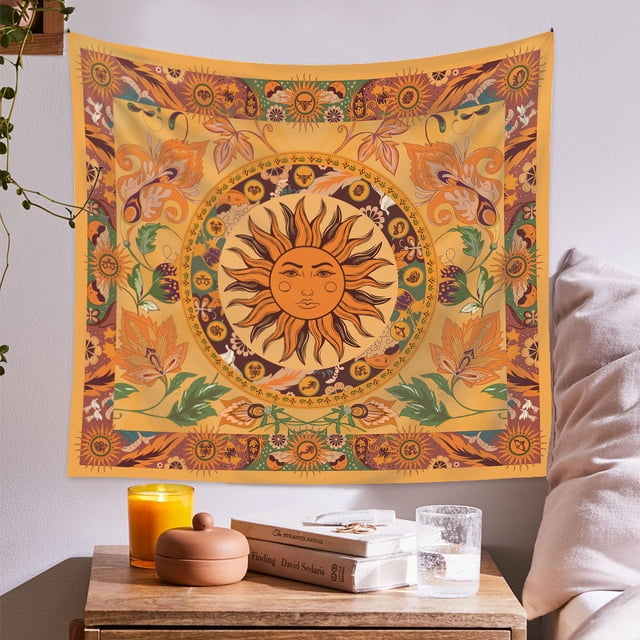 Tapiz de Tarot JanHm Diseño de Sol Ardiente 78 x 60 Pulgadas