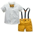 thumbnail image 2 of Odeerbi Baby Boys Clothes Toddler Outfit 2025 Fashion Short Sleeve Blouse Tie Solid Color Overalls Gentleman's Suit White, 2 of 9