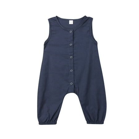 

Gwiyeopda Newborn Baby Boy Girl Solid Romper One Piece Outfit Cotton Button Jumpsuits