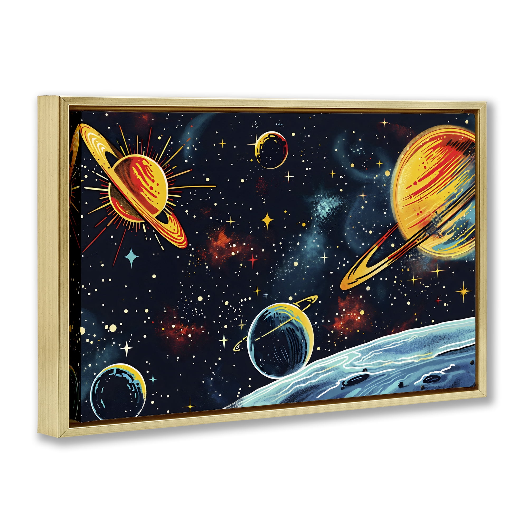 Stupell Industries Black Lit Galaxy Panorama Gold Framed Floater Canvas Wall Art, design by Creative Studio