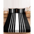 thumbnail image 2 of Cal.King Size Fitted Sheet Set - Black White Stripe 3 Piece Bedding Sets 16" Deep Pocket Fitted Sheet with 2 Pillowcases, Modern Rustic Vertical Striped Brushed Microfiber Hotel Luxury Bed Sheets, 2 of 9
