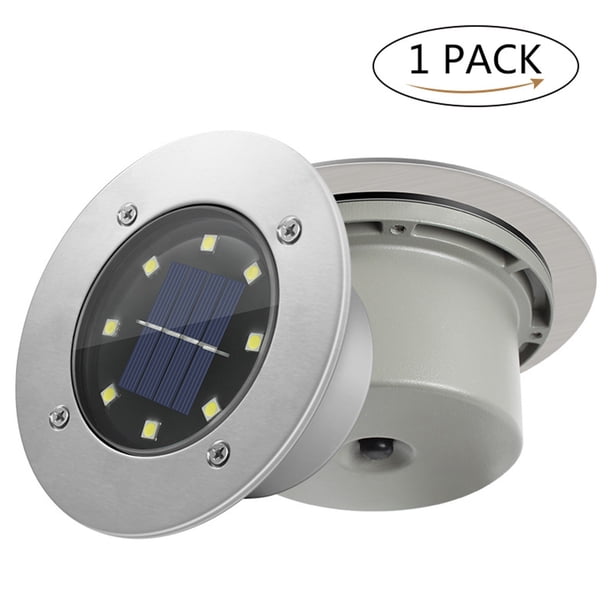 Lámpara solar enterrada de 8 LED con luz cálida, acero inoxidable, decorativa para jardín, resistente a la lluvia, incluye batería recargable, modo de control de luz y encendido, paquete individual.