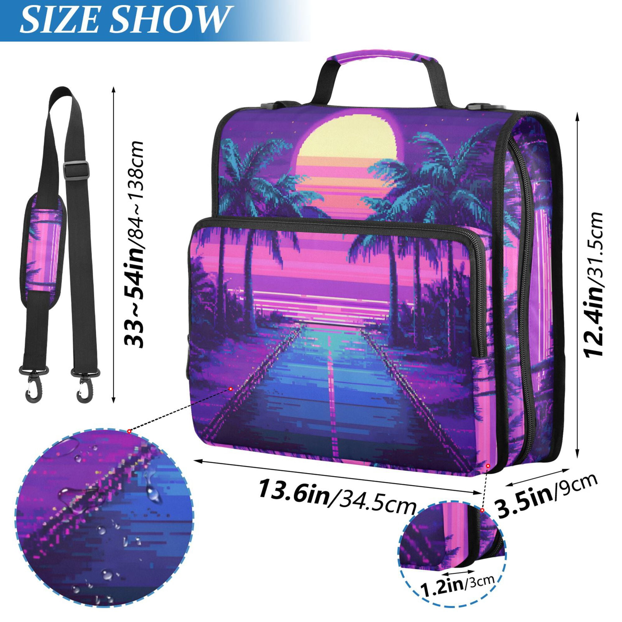 FORMRS Zipper Binder with Shoulder Strap 2-inch Ring 500 Sheet Capacity File Bag, Purple Digital Art