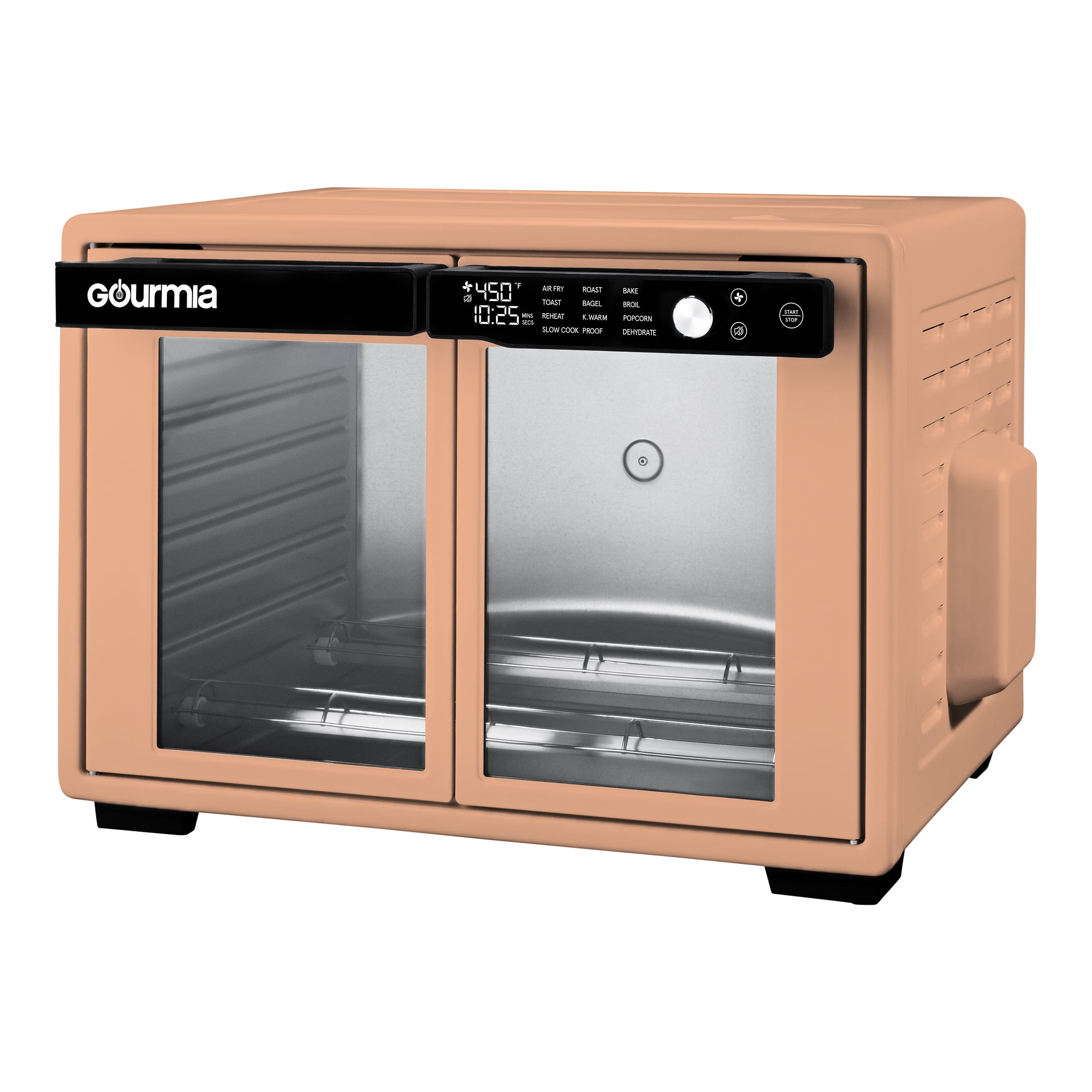 Gourmia 37 Qt Air Fryer French Door Toaster Oven, 9-Slice Capacity, 12 Cooking Presets, Peach