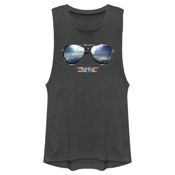 Junior's Top Gun Aviator Sunglasses Reflection Logo  Festival Muscle Graphic T-Shirt