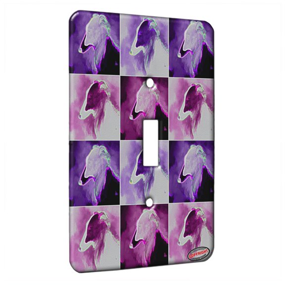 KuzmarK™ Single Gang Toggle Switch Wall Plate - Long Haired Black and White Whippet Sighthound Dog Electric Art by Denise Every