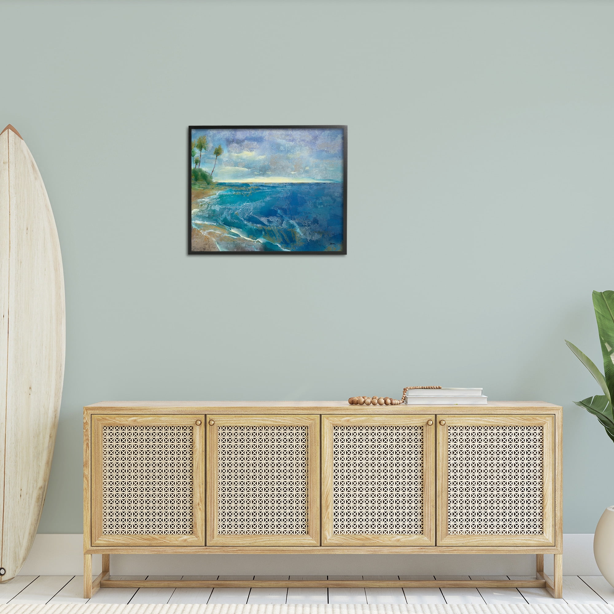 Stupell Industries Modern Pattern Tropics Landscape Painting Black Framed Art Print Wall Art, 30 x 24