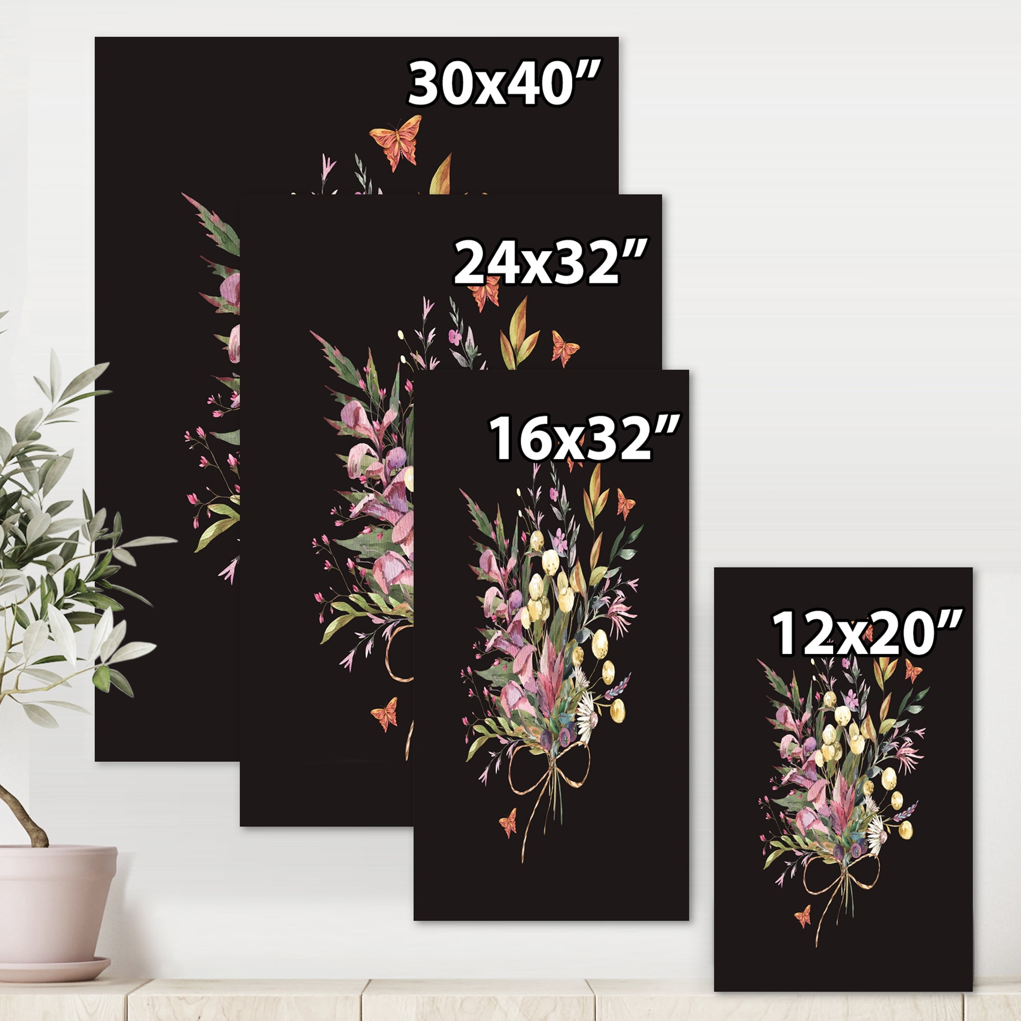 Ancient Floral Summer Wildflowers Arrangement 12 in x 8 in Painting Canvas Art Print, by Designart