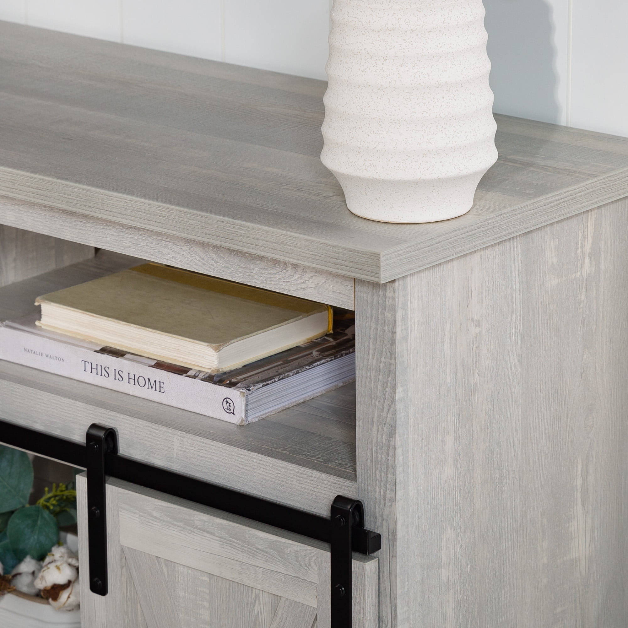 Woven Paths Farmhouse Barn Door TV Stand for TVs up to 60", Stone Grey