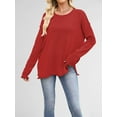 thumbnail image 3 of Oversized Sweaters for Women Casual Long Sleeve Crewneck Knit Cozy Pullover Sweater Jumper Top Red M, 3 of 8