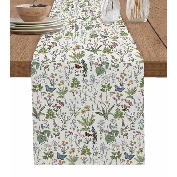 Botanical Table Runner 60 Inches, Vintage Floral Wildflower Country Leaf Plant Bed Runner Dresser Scarves Tabletop for Indoor Outdoor Parties/Ceremony/Banquet, 13" x 60"
