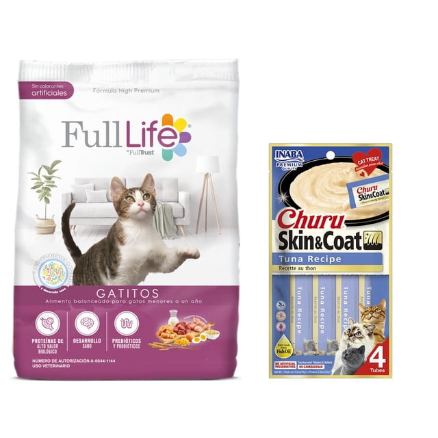 Full Life Gatitos 1.3 kg + Churu Skin & Coat Atún Snack 4 tubos de 14g
