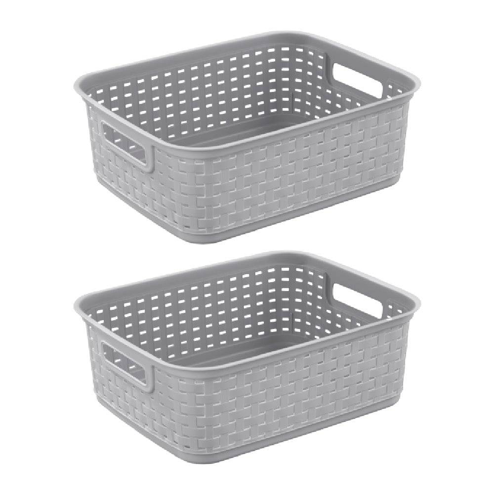 Sterilite 1272 Short Weave Basket Storage Bin Plastic Wicker Look