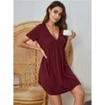 thumbnail image 4 of Women's Comfy Nightgown Short Sleeve Sleepwear V Neck Sleep Shirt Pleated Nightshirt S-XXL, 4 of 6