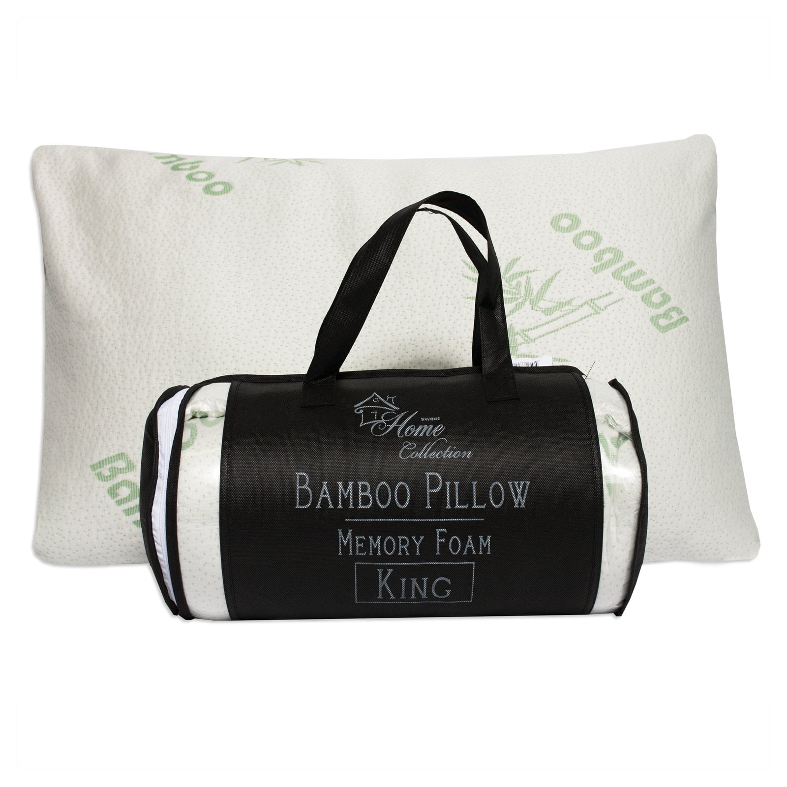 2 Pack Bamboo Memory Foam Bed Pillow Queen Size Hypoallergenic with Carry Bag 