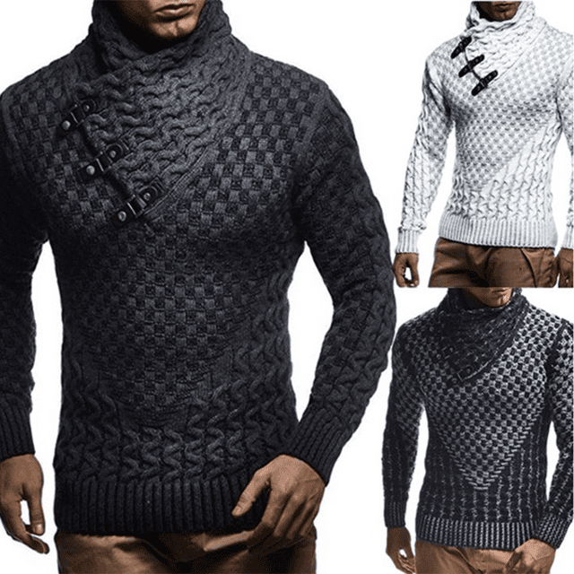 Suéter de punto grueso para hombres suéter de cuello alto suéter de doble pecho suéter de invierno blanco XL