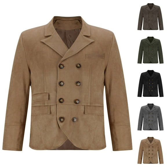 Hinvhai Men's Vintage Jacket Notched Lapel Button Down Slim Fit Lightweight Work Wear Blazer Sport Coat Khaki 10(XL)
