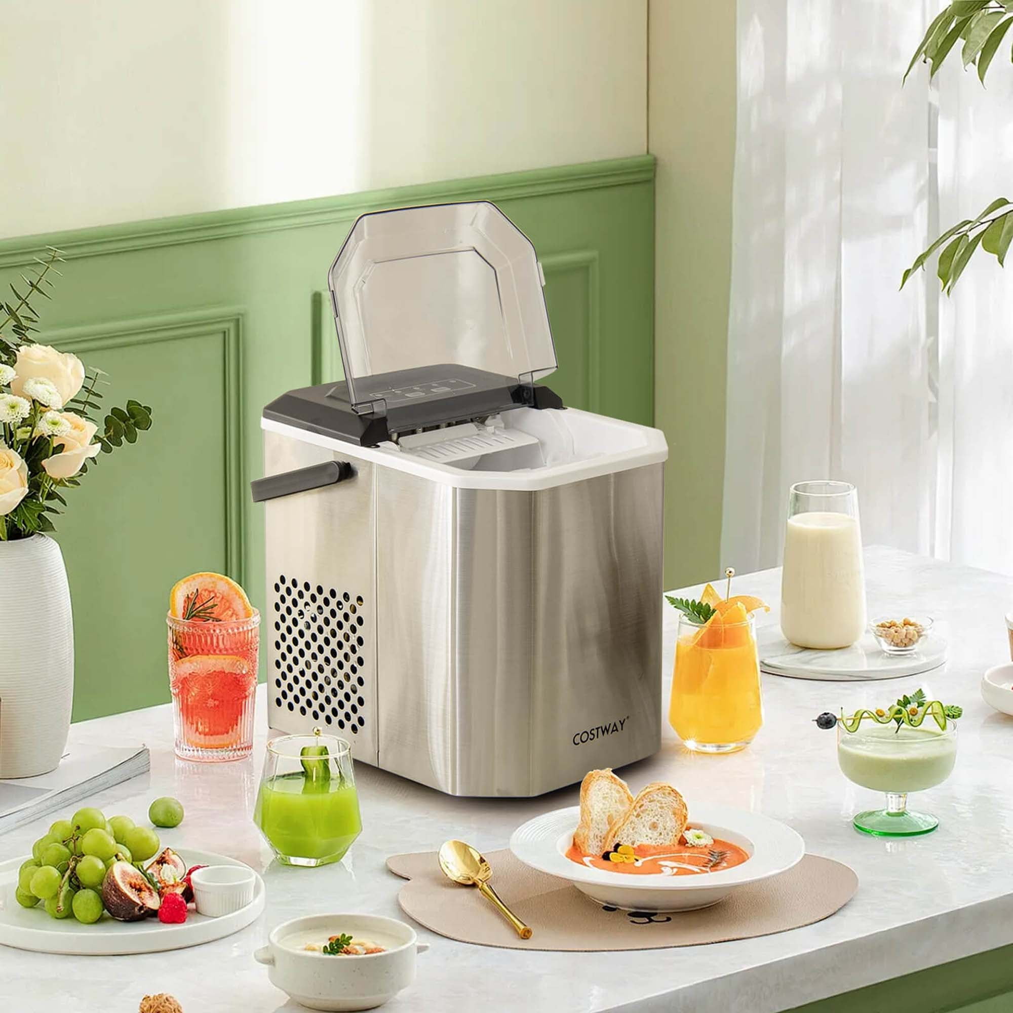 Costway Countertop Ice Maker Portable Ice Making Machine 6-13 Mins 9 Ice 26.5 lbs/24 Hrs Silver