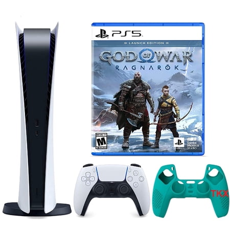 2022 Newest PlayStation_PS5 Gaming Console Digital-Version Bundle with God of War Ragnarök| Silicone Controller Cover Skin