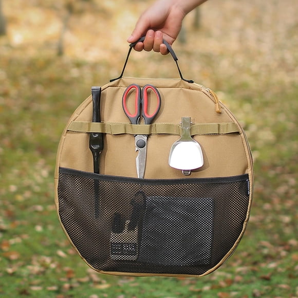 Baking Tray Storage Bag Frying Pan Tote Bag Hanging Heavy Duty Barbecue Plate Pan Pouch Cast Iron Skillet Bag Handbag for BBQ Khaki