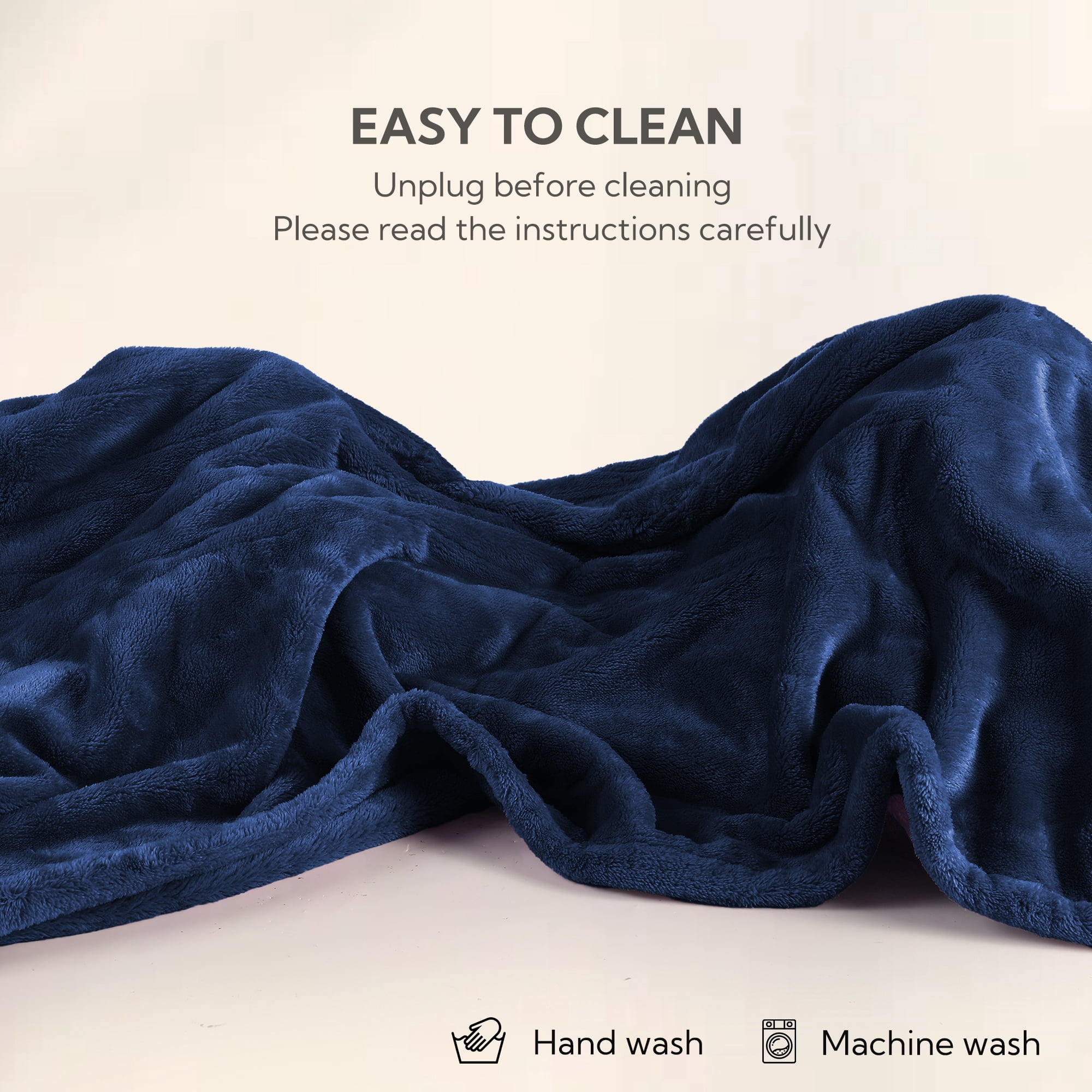SUNNY HEAT Electric Heated Blanket 50'' x 60'', Soft and Lightweight Plush Double-Sided Flannel Electric Blanket, Navy