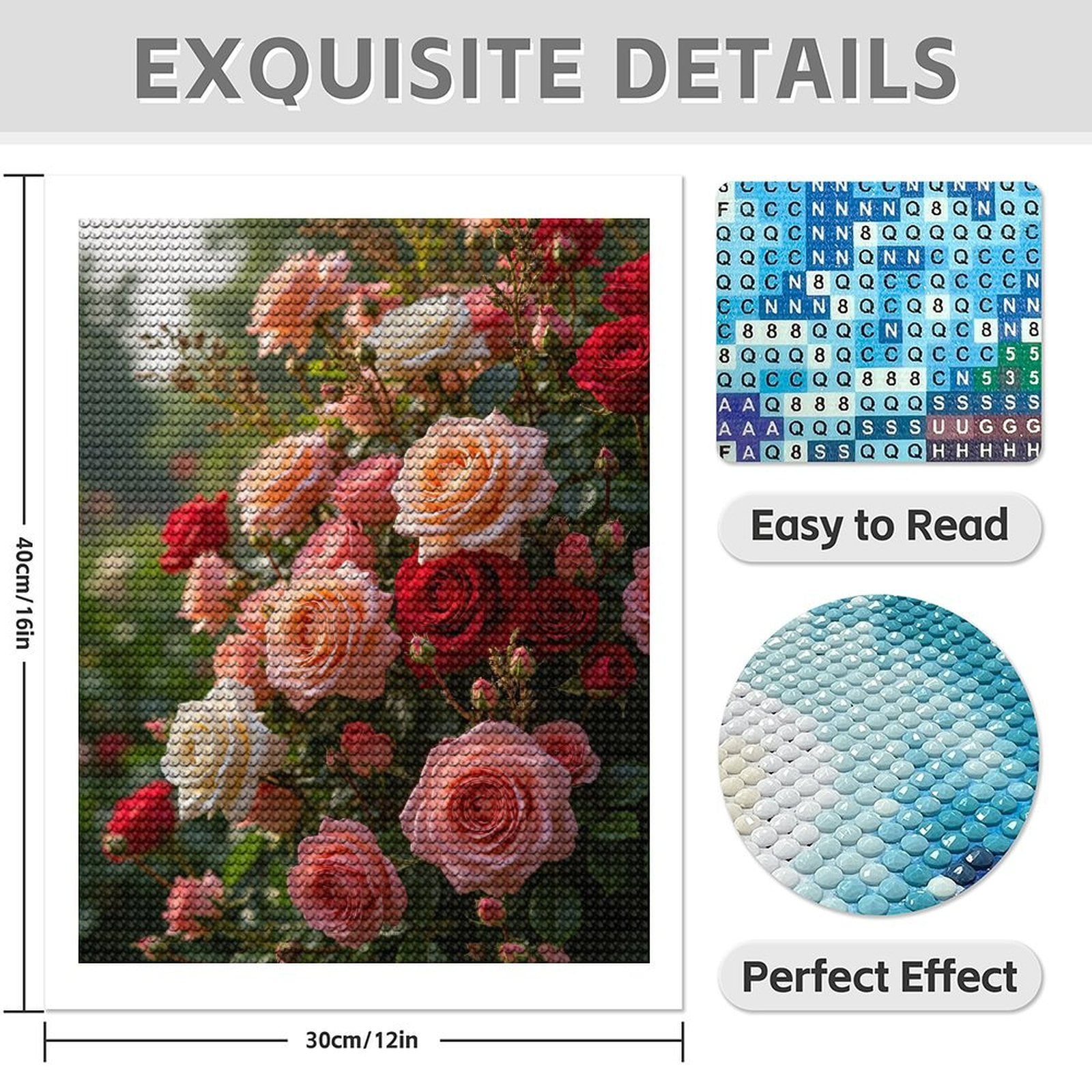 Diamond Art Kit for Adults, Colorful Rose Garden Blooms Diamond Painting for Adults Beginners, 5D DIY Diamond Art Painting Kits, Colorful Diamond Painting Craft for Home Decor 12x16