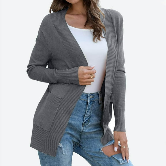 Gift for Girls Ofreoo Womens Cardigan Sweaters Casual Long Sleeve Solid Pocket Ladies Fall Outfits for Women 2024