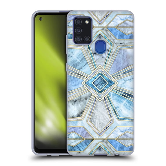 Head Case Designs Officially Licensed Micklyn Le Feuvre Marble Patterns Geometric Gilded Stone Tiles In Soft Blues Gel Case Compatible with Samsung Galaxy A21s (2020)