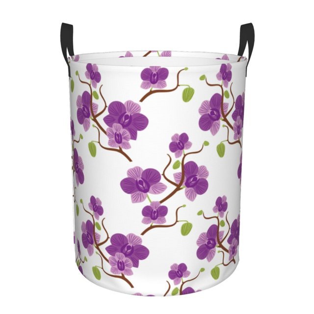 Fotbe Orchids Flowers Cesto de Ropa con Asas, Cesto Impermeable de Gran Capacidad, Bolsa de Lavado para Dormitorio, Cesto de Ropa con Ruedas y Asas-Medium