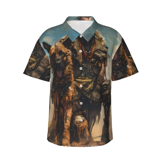 Balery desert Man Shepherd Dog Camisas hawaianas de manga corta para hombre, camisas playeras de corte holgado, camisas de vacaciones con botones,Small