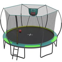 12FT Trampoline Outdoor with No-gap Design, SHINPT Trampoline for Kids Indoor, Outdoor Play Equipment with Basketball Hoop, Toddler Trampoline with Enclosure Net, Recreational Trampoline for Gift