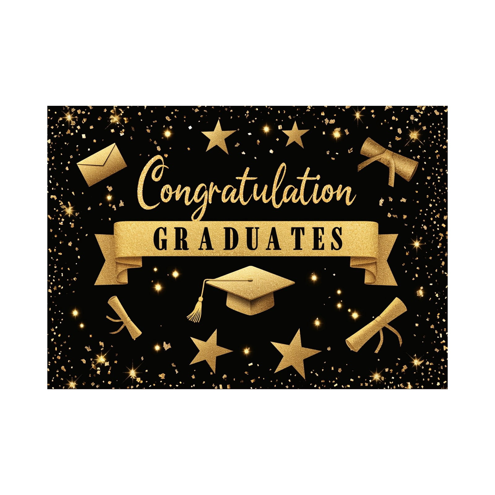Class of 2026 Congrats Grad Black Golden Glitter Photography Backdrop Congratulate Gold Graduation Cap Celebration Prom Party Background Cake Table Banner Photo Booth Props