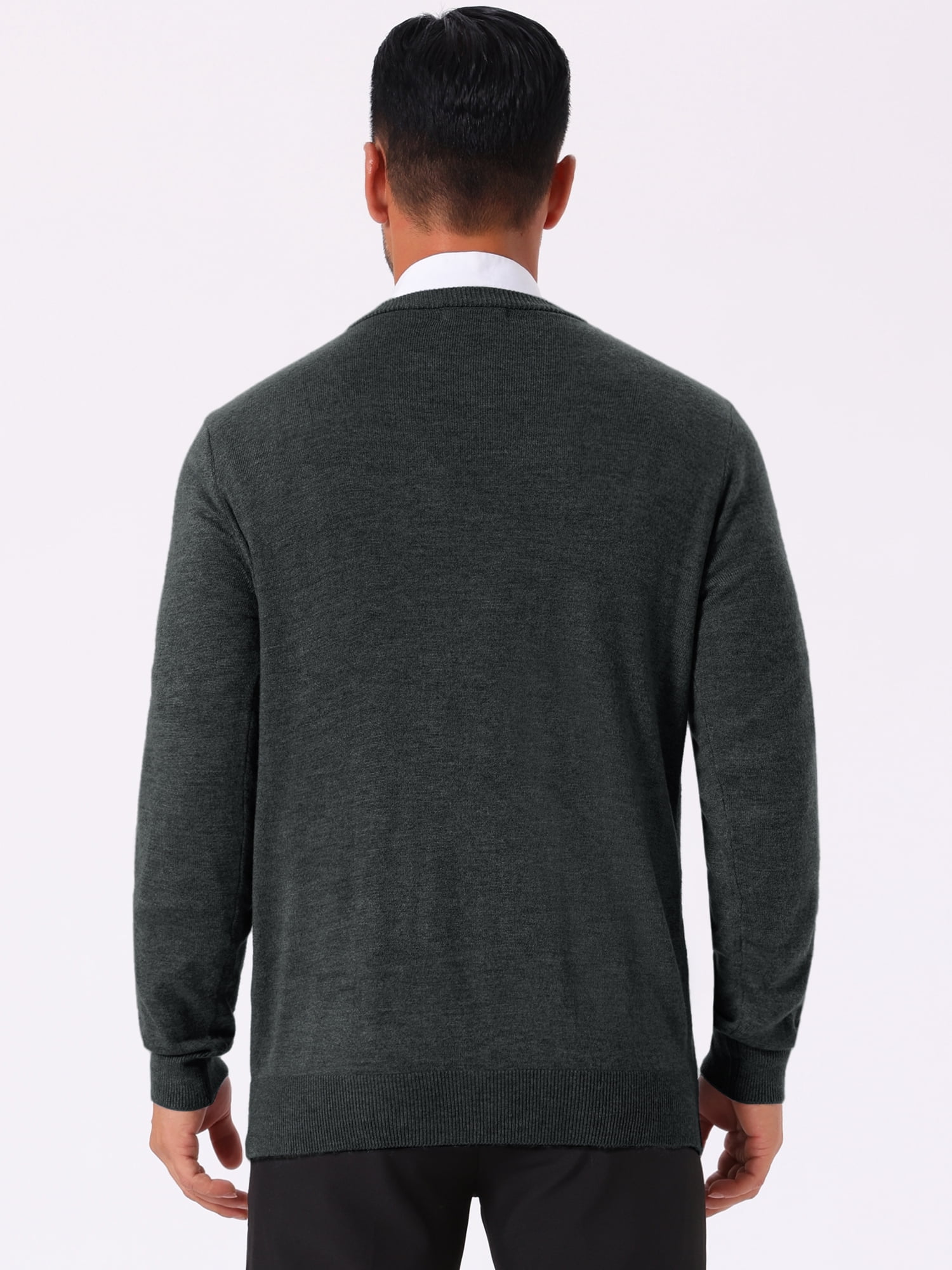 DARING DIVA Men's V Neck Long Sleeved Button Down Knit Sweater with Pockets M Dark Gray