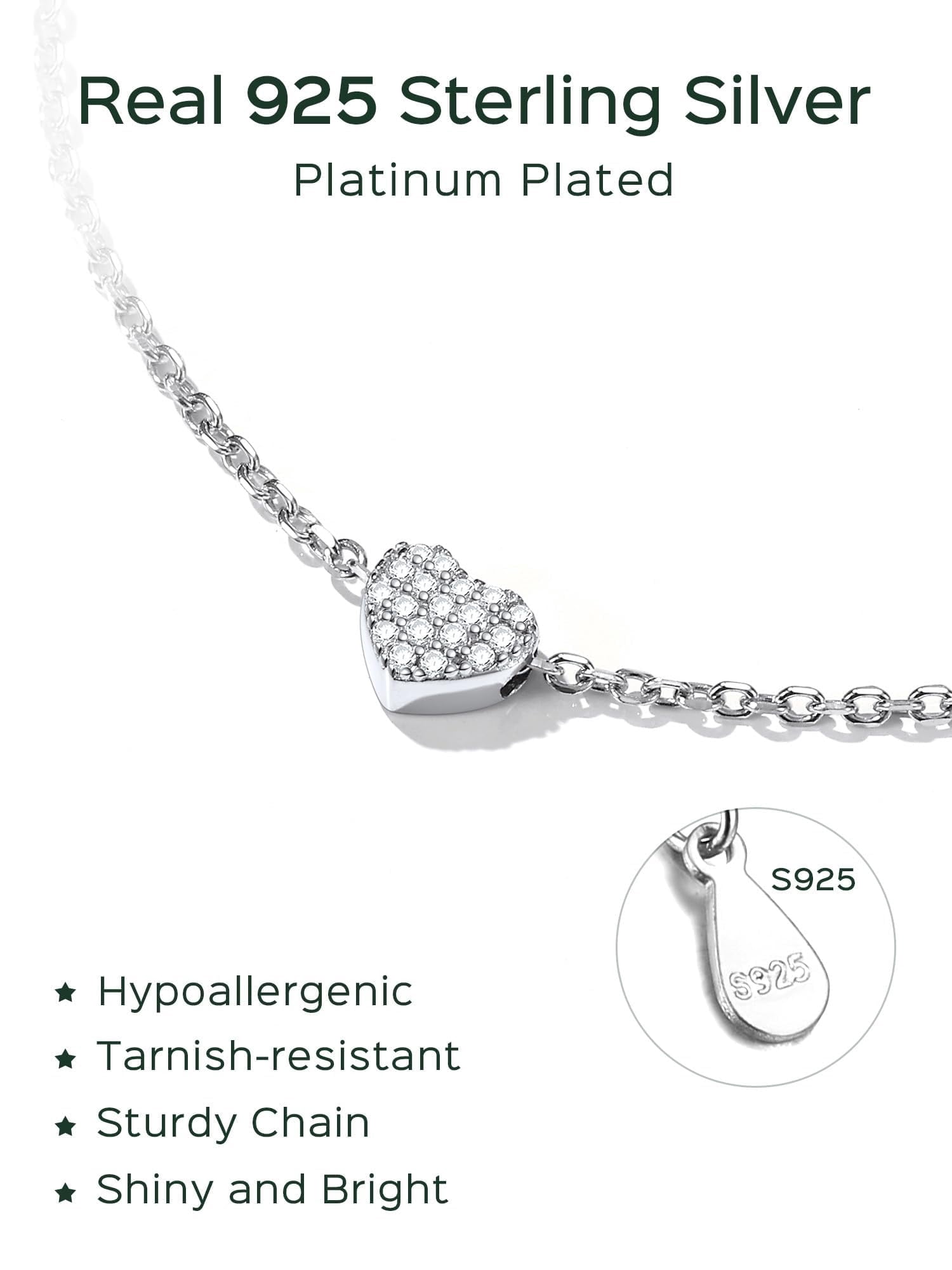 ChicSilver Elegant 925 Sterling Silvery Heary Anklet with Sparkling Cubic Zirconia - Stylish and Refined Design for Daily Wear, Holidays, and Parties