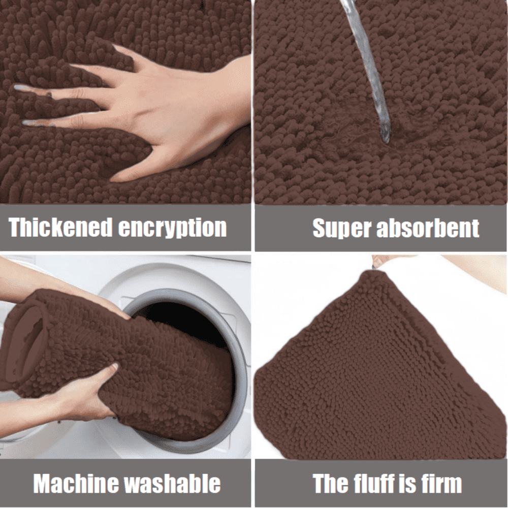 MK Gdledy Chenille Oval Bath Rug 20x32, Rubber Backing Quick Dry Washable Microfiber Mats，Brown
