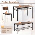 thumbnail image 3 of Costway Ensemble de Salle à Manger pour 4 Table Rectangulaire avec 2 Chaises, 1 Banc, Étagères de Rangement Brun Rustique, 3 of 10