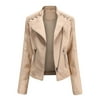 ZIYIXIN Women's Faux Leather Jacket, Long Sleeve Lapel Zip Up Moto Biker Short Coat with Pockets