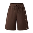 thumbnail image 5 of Women's Bermuda Long Shorts with Pockets High Waisted Stretch Knee Length Shorts Casual Beach Shorts with Pockets Side Button Walking Pants Vacation Wear, 5 of 7