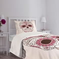 thumbnail image 5 of Ambesonne Sugar Skull Quilted Bedspread Set 2 Pcs, Mexican Ornaments, Twin Size, Pink Pale Pink White, 5 of 6