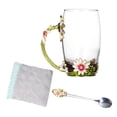 thumbnail image 1 of Yuarrent 350ml esmalte azul rosa flor taza de café de cristal 320ml Margarita leche té copas de vino whisky cóctel regalo chupito taza con cuchara Teteras Crisantemo Verde 350ML Yuarrent HA005099-07B, 1 of 1