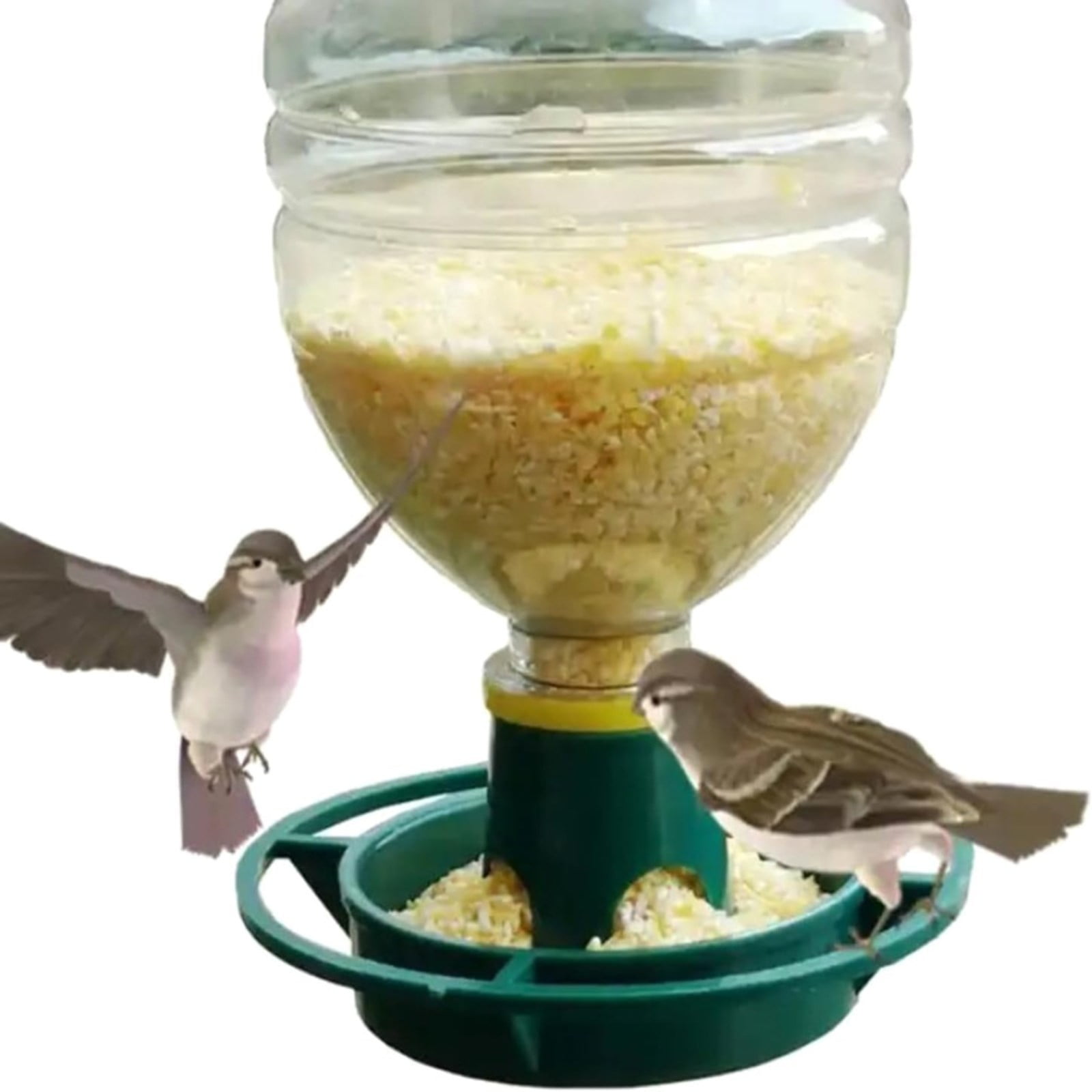 CoreLiving Squirrel Proof Automatic Bird Feeder, High Capacity Green Hanging Tray for Outdoor Garden Balcony, Wild Bird Feeder with Empty Soda Bottle Top Design, 1 Count