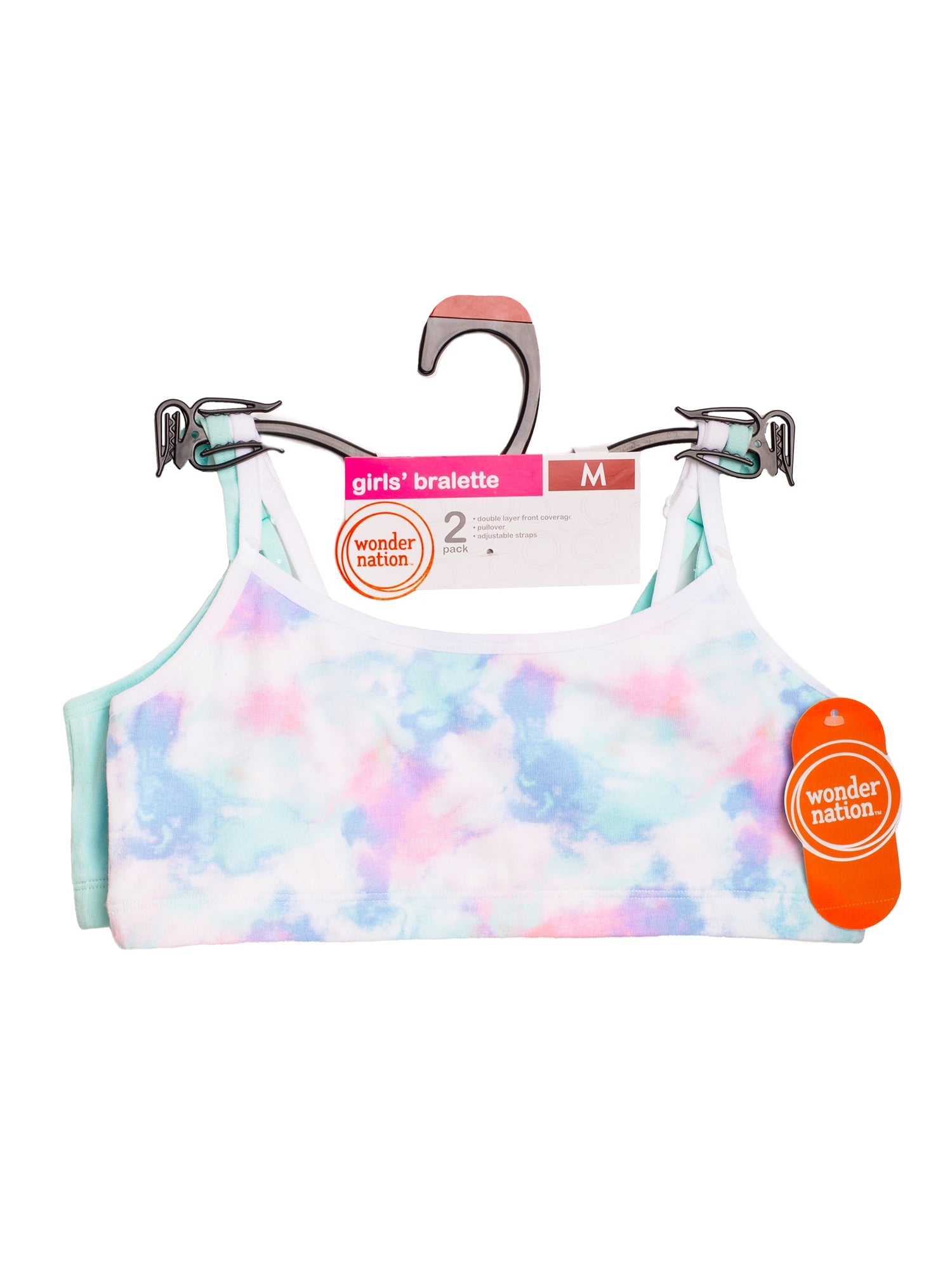 Wonder Nation Girls Cotton Bra, 2-Pack, Sizes S-XXL