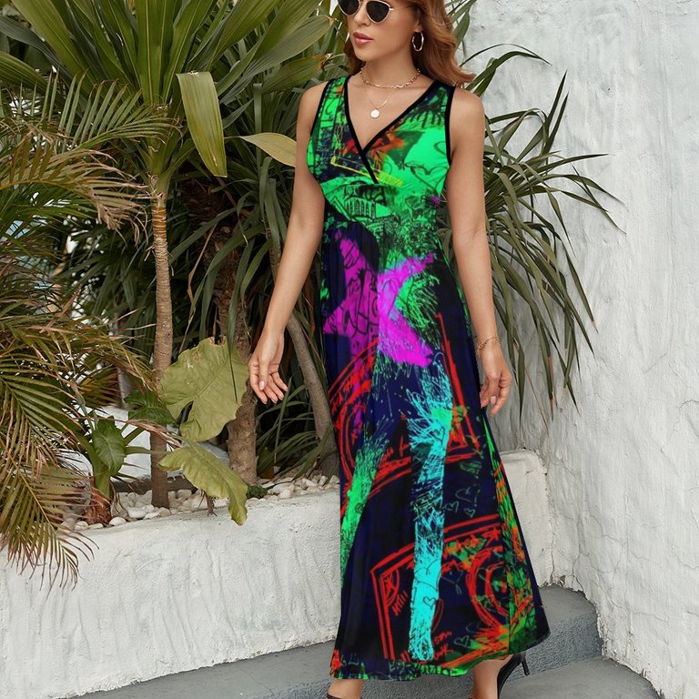 Neo Pop Art Blacklight Glow in The Dark Dress Fashion Boho Beach Long Dresses Female Party Printed Maxi Dress - Walmart.com Neo Pop Art Blacklight Glow in The Dark Dress Fashion Boho Beach Long Dresses Female Party Printed Maxi Dress - Walmart.com