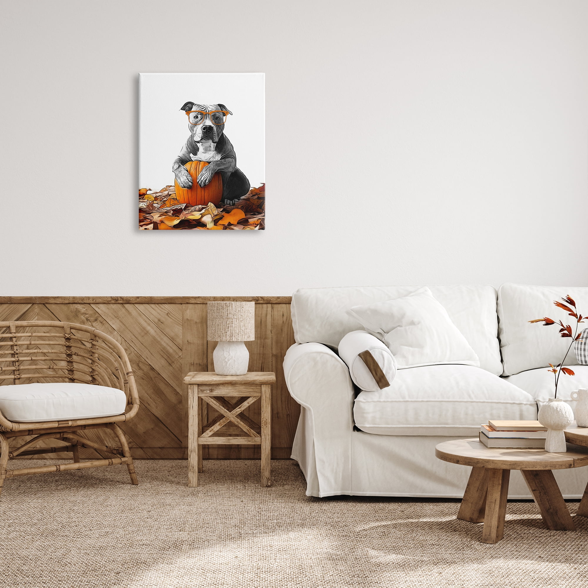 Stupell Industries Pit Bull Autumn Leaves Holiday Painting Gallery Wrapped Canvas Art Print Wall Art, 24 x 30