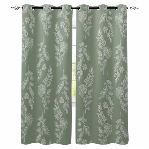 Dark Green Botanical Blackout Curtains for Bedroom Living Room Darkening Curtains 63 Inches Long Pastoral Elegant Spring Floral Window Curtain 2 Panels Set Window Treatment Grommet Drapes 42"x63"