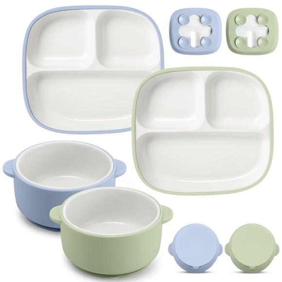 Juego de Plato y Tazón Domensi Cuadrado de Porcelana para Niños 4 Piezas