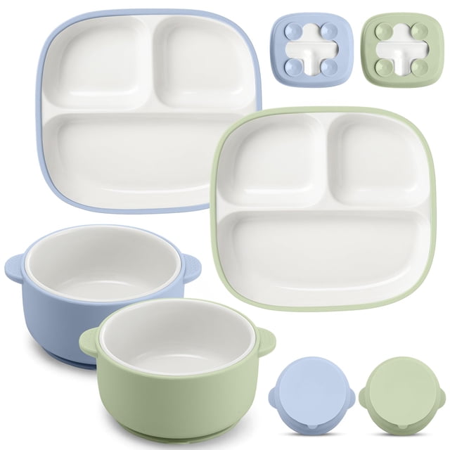 Juego de Plato y Tazón Domensi Cuadrado de Porcelana para Niños 4 Piezas