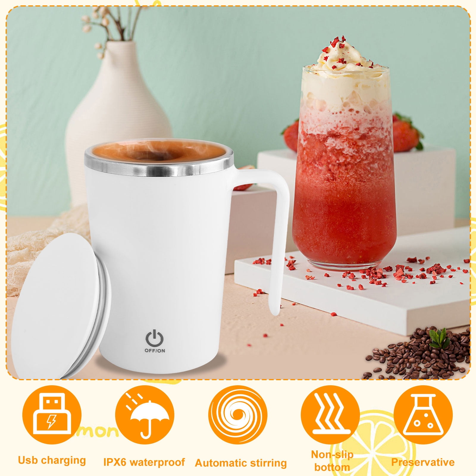 Electric Mixing Cups For Drinks Kitchen Waterproof Electric Mixing Stirring  Coffee Cup Electric Mug With Graduated