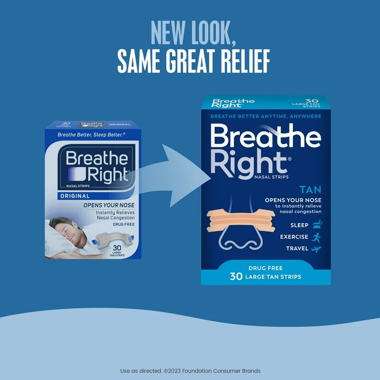 Breathe Right Nasal Strips to Stop Snoring, Drug-Free, Original Tan Large,  30 Count