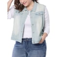 thumbnail image 5 of Unique Bargains Women's Plus Size Chest Pockets Single Breasted Denim Sleeveless Jacket, 5 of 6